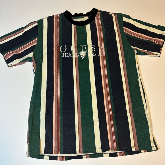 Vintage 90s Guess jeans USA Striped T Shirt - Picture 1 of 5